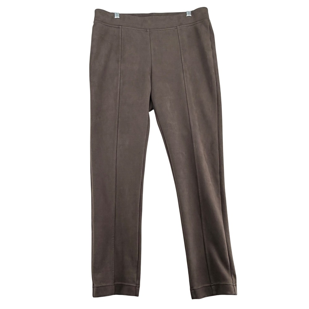 Andrew Marc Faux Suede Pintuck Ponte Lined Pants Women Large Brown Equestrian - Picture 1 of 9